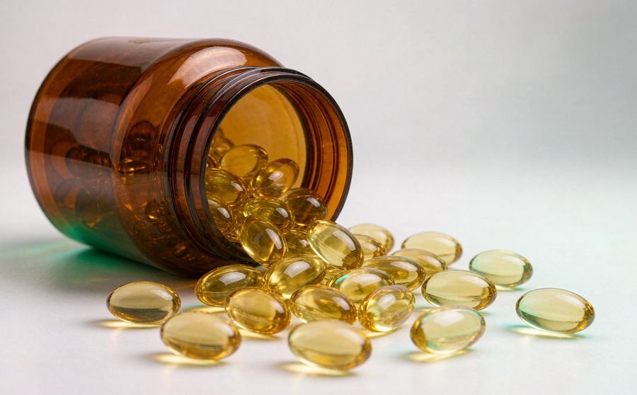 Softgel line — golden oval softgel capsules for fish oil, CoQ10 and vitamin filling